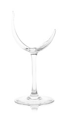 One broken wine glass isolated on white