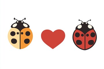 Obraz premium Two ladybugs sit together on a surface, showcasing their social behavior