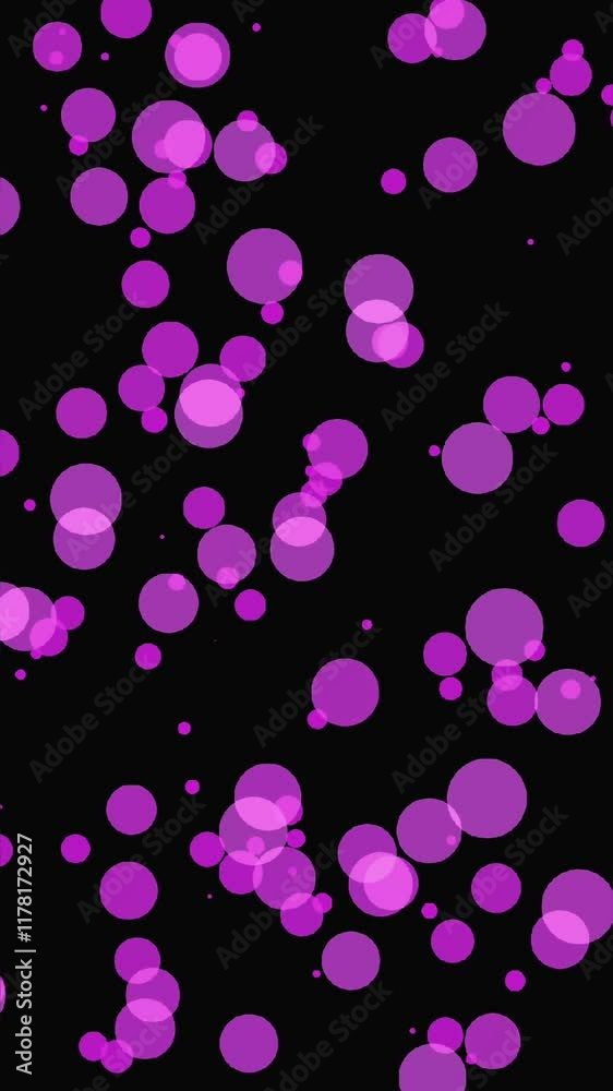 Poster Vertical video with Soft purple bokeh particles scattered on  black background, creating a dreamy atmosphere
