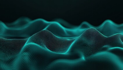 Obraz premium Abstract teal digital wave particles flow.