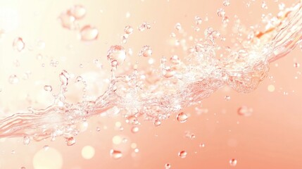 Abstract water splash with bokeh lights on peach background.