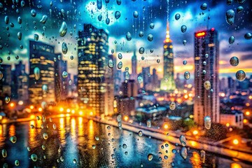 Naklejka premium Surreal Rainy Cityscape: Digital Dollar Duality - Long Exposure Stock Photo