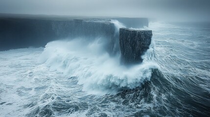 Naklejka premium Dramatic Ocean Waves Crashing Against Coastal Cliffs