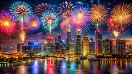 Surreal Singapore Skyline Fireworks National Day Celebration Banner