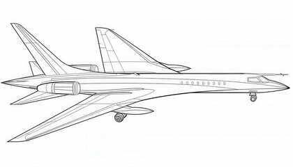 A sleek private jet soars through the sky. Perfect for coloring books, travel brochures, or aviation-themed designs.