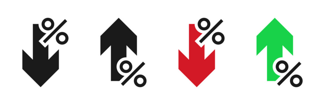 percentage icons, percent arrows icon set . with increase arrow up icon, decrease arrow down icon . profit and lose money vector icons