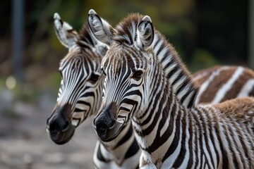 Two zebras standing side by side, in a natural habitat