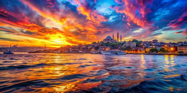 Surreal Sunset over the Bosphorus, Kadikoy, Istanbul: Dreamlike Cityscape