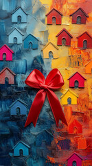 2027 digits shaped by houses, accented with a red ribbon on a vibrant background-1