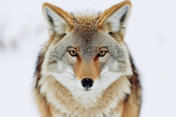 Obraz premium A close-up shot of a wolf's face in the snowy environment