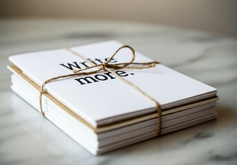 Stack of notebooks tied with twine, encouraging creativity to write more