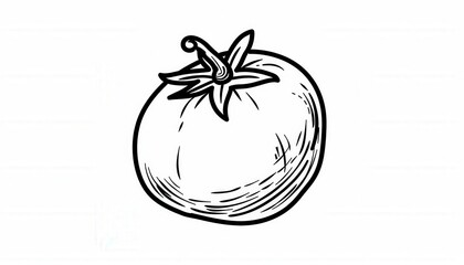 A simple black and white line drawing of a tomato. Ideal for recipe illustrations, food blogs, or menu designs.