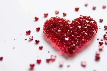 A bright red glitter heart surrounded by several small red hearts, perfect for Valentine's Day or romantic celebrations