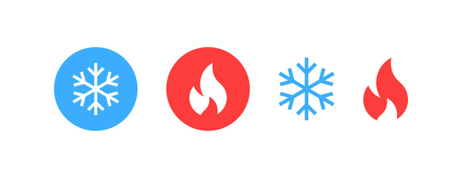 fire and snowlake icon symbol . hot and cold icon sign