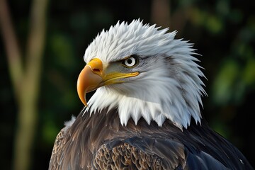 Obraz premium Close-up view of an eagle's head amidst tree branches