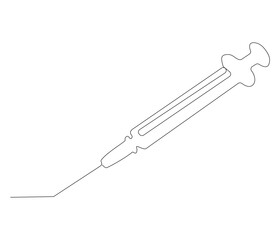One continuous line drawing of syringe. Single line of syringe vector illustration
