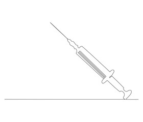 One continuous line drawing of syringe. Single line of syringe vector illustration