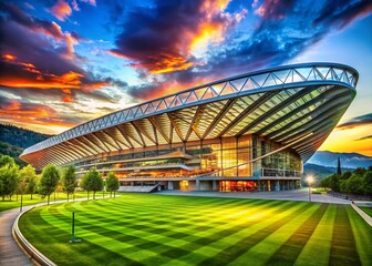 Fototapeta premium Swiss Stadium Architecture: Panoramic View of Modern Sports Arena