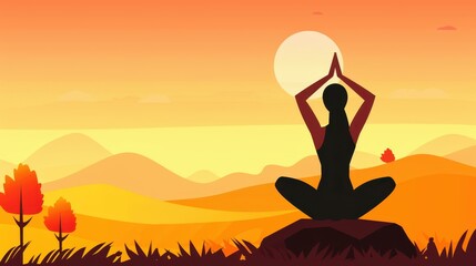 A serene silhouette of a woman practicing yoga at sunset, embodying tranquility and strength amid natures beauty.