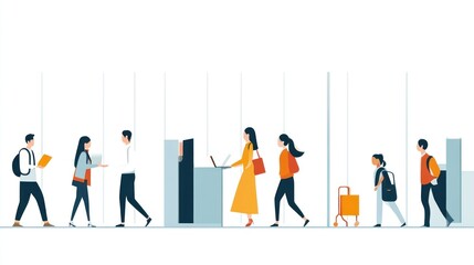 Busy commuters navigating a modern office space urban environment digital illustration contemporary style