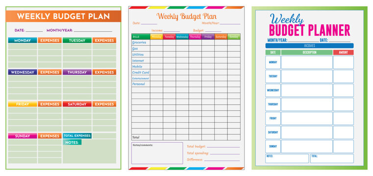Set Illustration of Monthly Budget Planner Templates for Household and Personal Finance 