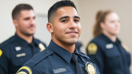 Police officer training event community center photography indoor close-up law enforcement career development