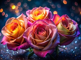 Three Roses with Bokeh Background - Romantic Floral Photography