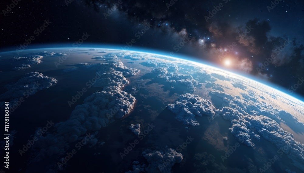 Aufkleber stunning view of planet earth from space. vast expanse of oceans, continents visible below. fluffy w