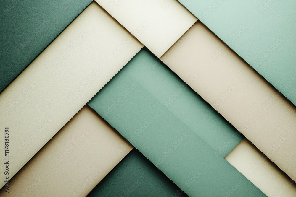 Poster geometric abstraction in green and cream tones with layered texture and soft shadows. generative ai