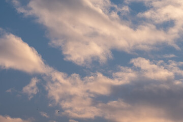 Obraz premium Soft pastel clouds drift across a vast blue sky A tranquil and serene scene