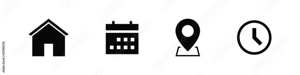 Leinwandbilder address location icon. stopwatch timer icon. date calendar icon - web icons set