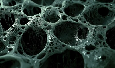 Abstract dark green organic alien foam texture background for sci-fi, horror, or medical visuals.