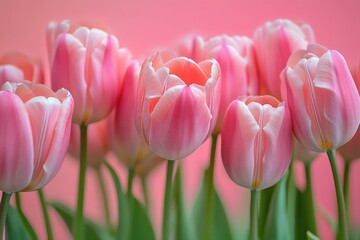 Fototapeta premium A bouquet of pink tulips arranged in a decorative vase