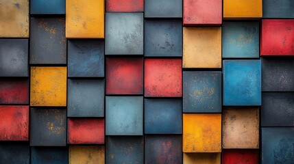 Fototapeta premium Abstract Colorful Square Block Wall Art Design