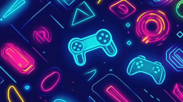 Neon Retro Gaming Controller Background  Vibrant 80s Style  Digital Art