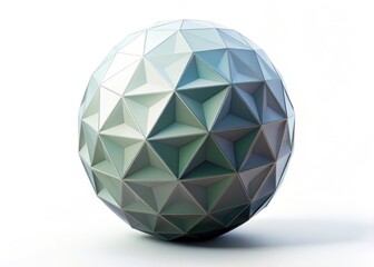 High-depth-of-field 3D render of a white, low-poly geometric sphere, ideal as a graphic design element.