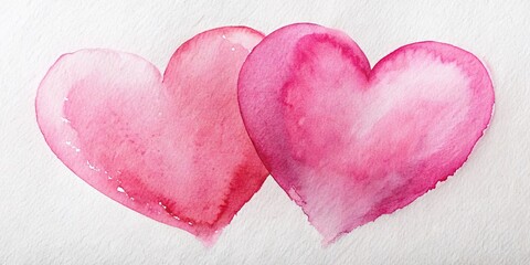Fototapeta premium Two Delicate Pink Watercolor Hearts on White Background - Romantic Stock Photo