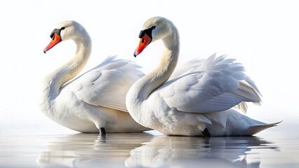 Fototapeta premium Two Graceful Swans Isolated on White Background - Elegant Wildlife Stock Photo