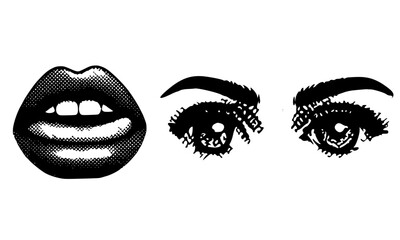 black and white eyes with lips 