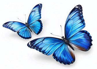 Two Vibrant Blue Tropical Butterflies on White Background - Perfect for Design Projects