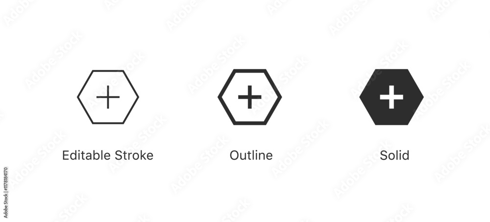 Poster add plus icon symbol . vector create new icon button , add item sign . DITABLE STROKE ICON, outline and filled web icons vector sign