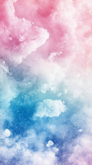 Fototapeta premium Soft pink and blue watercolor clouds forming abstract pastel patterns, creating an ethereal dreamy sky effect