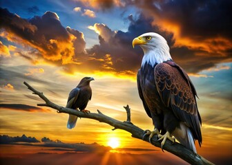 Fototapeta premium Majestic wildlife photography: hand-cut bald eagle and falcon silhouettes command attention.