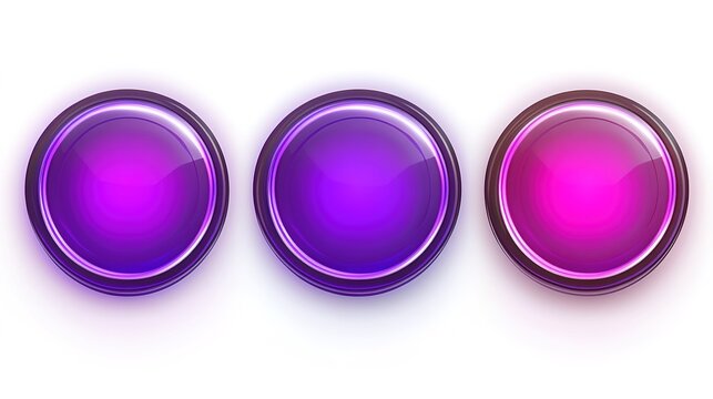 Set of  Neon 2D Round Game Buttons with Purple Fill and Different Stroke Styles Isolated on White Background. Mobile Game UI Elements, Plinko-Inspired PNG Clipart for Game Assets and UI Design.