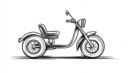 Fototapeta premium A vintage-style tricycle motorcycle sketch perfect for logos branding apparel or posters. Its retro aesthetic adds a classic touch.