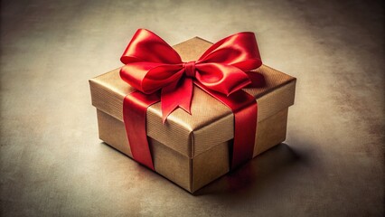 Obraz premium Urban Exploration Gift Box: Red Ribbon Bow on Beige Background - Holiday Present