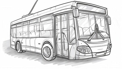 A hand-drawn sketch of a modern trolleybus. Ideal for coloring books, educational materials, or transportation-themed designs.