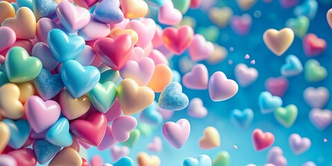 Valentine's Day Background: Pastel Candy Hearts Long Exposure Blue
