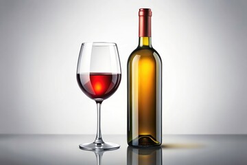 Simple wine bottle and glass drawing; panoramic view, clean lines.