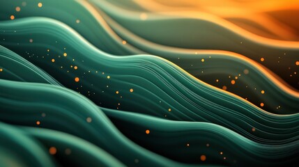 Abstract waves of green and orange flow smoothly in a dynamic pattern beneath a warm glow. Generative AI
